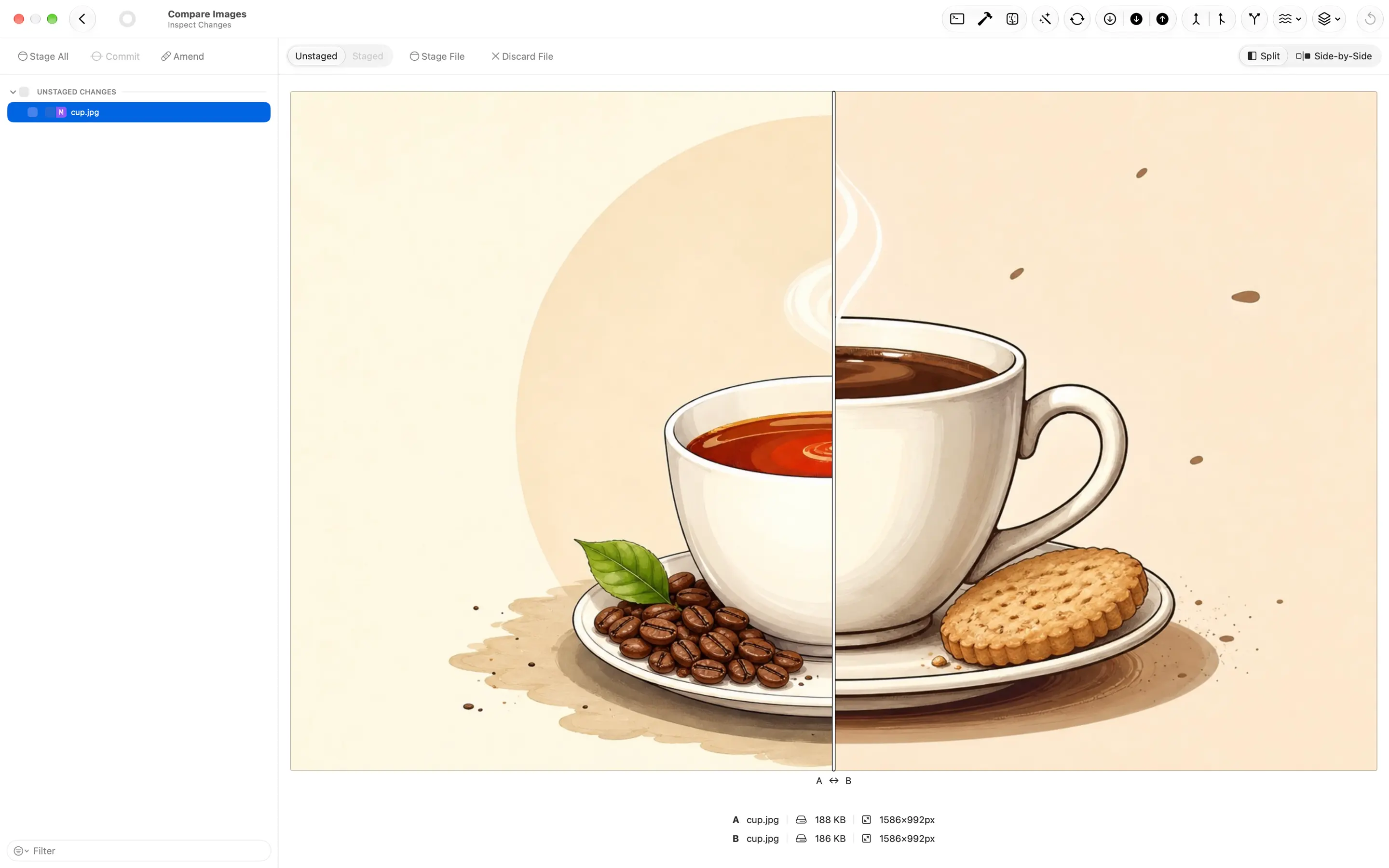 Image diff with split-screen comparison